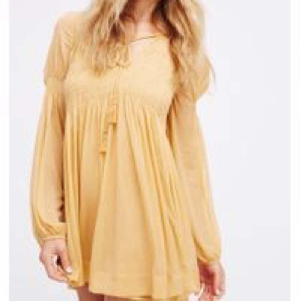 Free People Yellow Lini Smocked Mini Dress M